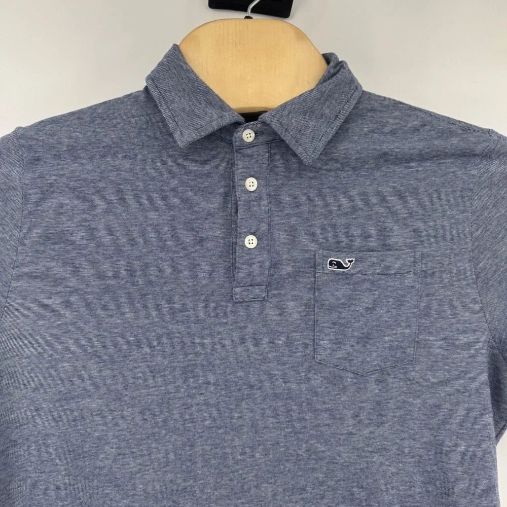 Vineyard Vines Boys XL 18 Edgartown Polo Shirt Blue Heathered Pima Stretch